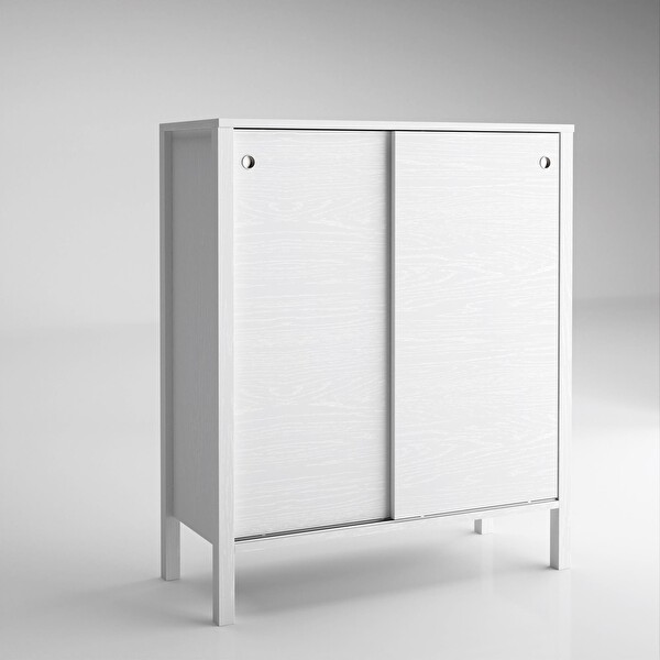 Wood'n Love Venezia 2 Sürgülü Kapaklı Ahşap Ayaklı Premium Ayakkabılık Çok Amaçlı Dolap - Minifiks - Wood Beyaz