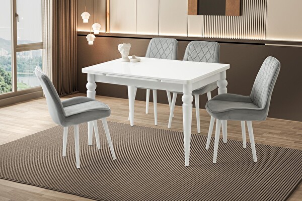 Sweet Home Yanlardan Açılır Yakamoz Beyaz Masa Topkapı Ayak 4 Adet Fulya Sandalye