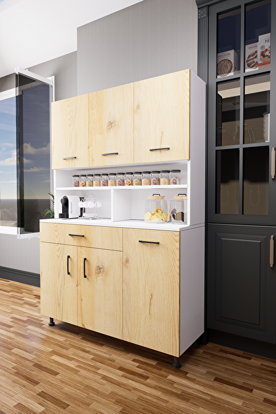 Mirobi Zimbal Çok Bölmeli Dekoratif Mutfak Dolabı Beyaz Rivoli