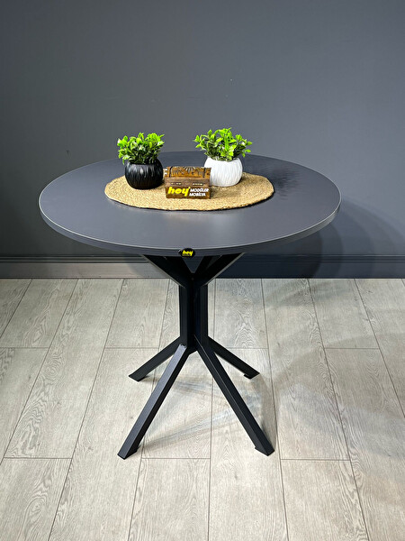 Hey Modüler Mobilya Saray Antrasit Yuvarlak Masa Metal Siyah Ayak 80 CM
