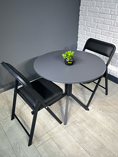 Hey Modüler Mobilya Saray Antrasit Yuvarlak Masa Metal Siyah Ayak 80 CM