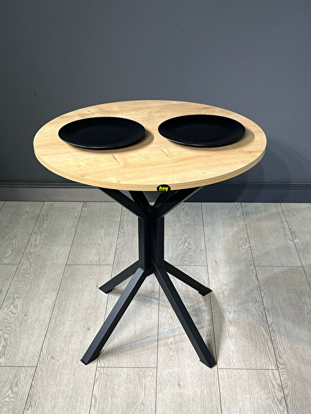 Hey Modüler Mobilya Nisa Safir Yuvarlak Mutfak Yemek Balkon Masası Metal Siyah Ayak 70 CM