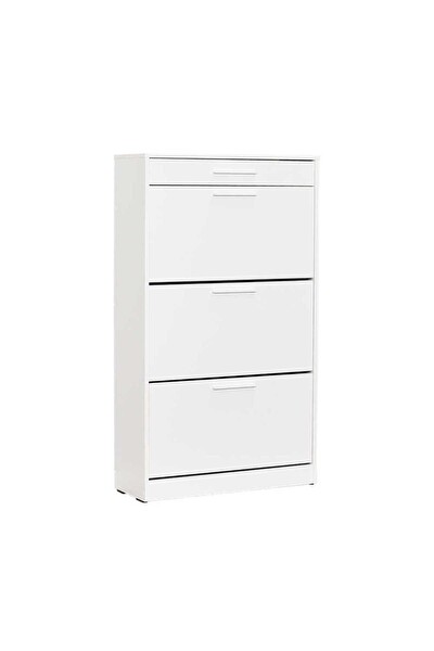 Adore Mobilya Flat Duo 3 Katlı Çekmeceli Ayakkabılık - Mat Lake Beyaz 75x128x29 CM