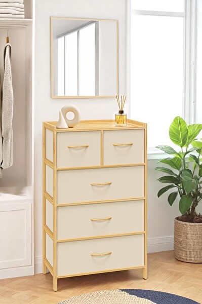 DigitHome Bambu 5 Çekmeceli Dolap Organizer Çok Amaçlı Düzenleyici Şifonyer DB-0013