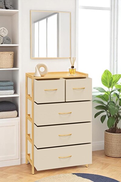 DigitHome Bambu 5 Çekmeceli Dolap Organizer Çok Amaçlı Düzenleyici Şifonyer DB-0013
