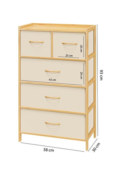 DigitHome Bambu 5 Çekmeceli Dolap Organizer Çok Amaçlı Düzenleyici Şifonyer DB-0013