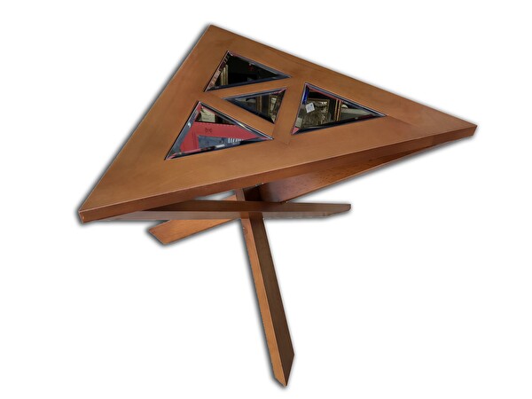 Bengi Ankara Mobilya 18103 Üçgen Takım Model Kayın Ceviz Üstü Cam Çok İşlevli El Yapımı Zigon Orta Sehpa