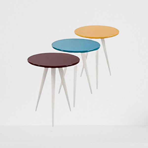 Bengi Ankara Mobilya 17788 3 Ayak Parlak 3 Renk Model Sehpa Kayın Retro Ayak MDF Tabla El Yapımı Zigon