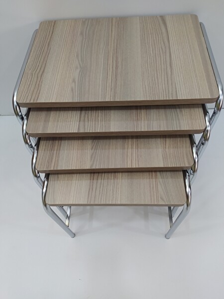 Bengi Ankara Mobilya 14004 Sehpa Demet Metal Model Nikelaj Ayak Hint Ceviz Dalgalı Desen El Yapımı Zigon