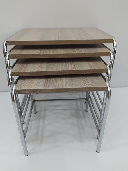 Bengi Ankara Mobilya 14004 Sehpa Demet Metal Model Nikelaj Ayak Hint Ceviz Dalgalı Desen El Yapımı Zigon