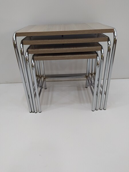 Bengi Ankara Mobilya 14004 Sehpa Demet Metal Model Nikelaj Ayak Hint Ceviz Dalgalı Desen El Yapımı Zigon