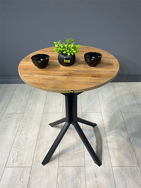 Hey Modüler Mobilya İkra 60 CM Yuvarlak Ceviz Balkon ve Yemek Masası