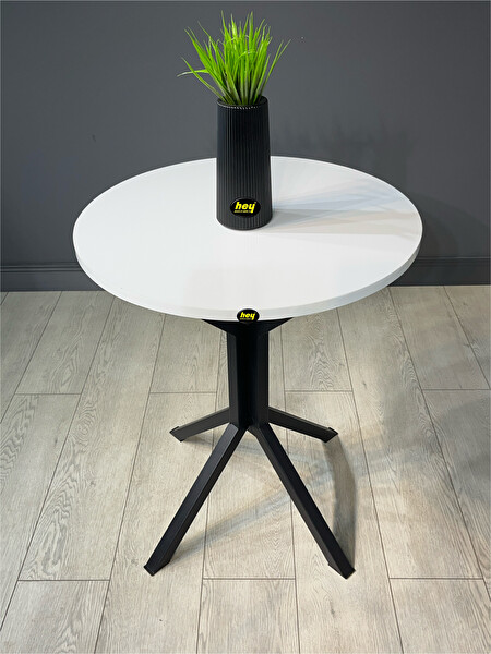 Hey Modüler Mobilya İkra 60 CM Yuvarlak Beyaz Balkon ve Yemek Masası