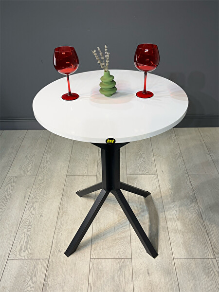 Hey Modüler Mobilya İkra 60 CM Yuvarlak Beyaz Balkon ve Yemek Masası