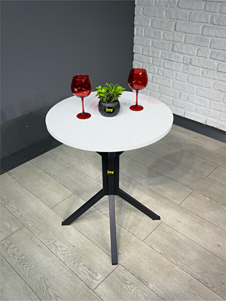 Hey Modüler Mobilya İkra 60 CM Yuvarlak Beyaz Balkon ve Yemek Masası