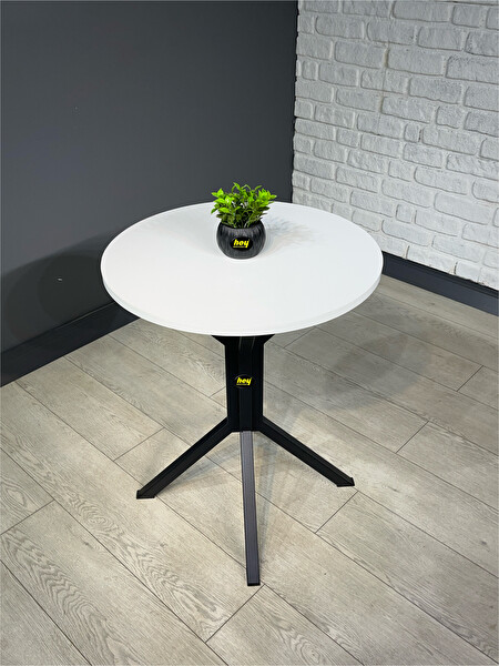 Hey Modüler Mobilya İkra 60 CM Yuvarlak Beyaz Balkon ve Yemek Masası