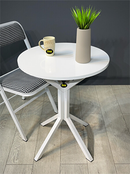 Hey Modüler Mobilya İkra 60 CM Yuvarlak Beyaz Balkon ve Mutfak Masası