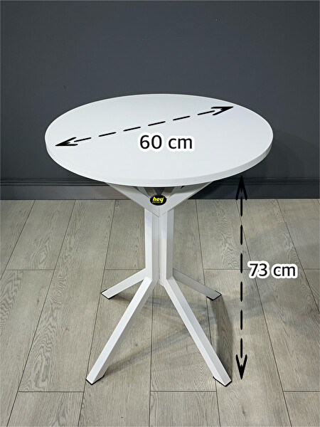 Hey Modüler Mobilya İkra 60 CM Yuvarlak Beyaz Balkon ve Mutfak Masası