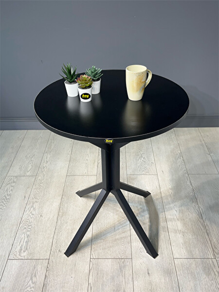 Hey Modüler Mobilya İkra 60 CM Yuvarlak Siyah Balkon ve Yemek Masası