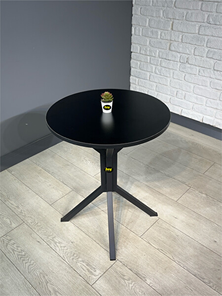 Hey Modüler Mobilya İkra 60 CM Yuvarlak Siyah Balkon ve Yemek Masası