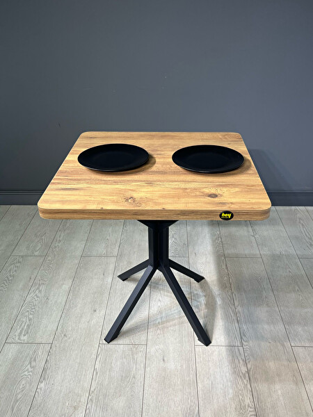 Hey Modüler Mobilya Roma Atlantik Çam Yemek Masası Kavisli Köşe Metal Siyah Ayak 80 CM