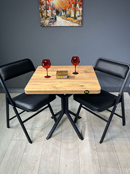 Hey Modüler Mobilya Roma Atlantik Çam Yemek Masası Kavisli Köşe Metal Siyah Ayak 80 CM