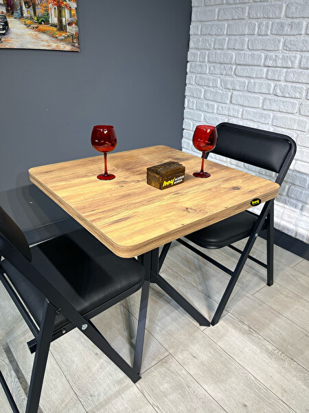 Hey Modüler Mobilya Roma Atlantik Çam Yemek Masası Kavisli Köşe Metal Siyah Ayak 80 CM