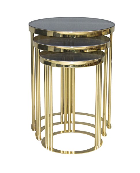 Bengi Ankara Mobilya BRC 17882 C Zigon Düz Siyah Temper Cam Metal Gold Renk Kaplama - El Yapımı