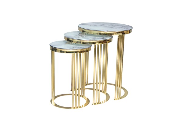 Bengi Ankara Mobilya BRC 17881 C Zigon Beyaz Mermer Temper Cam Metal Altın Renk Kaplama Ayak - El Yapımı