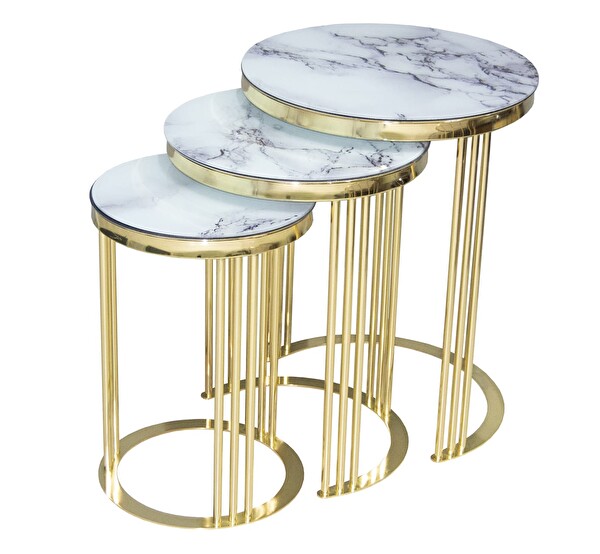 Bengi Ankara Mobilya BRC 17881 C Zigon Beyaz Mermer Temper Cam Metal Altın Renk Kaplama Ayak - El Yapımı