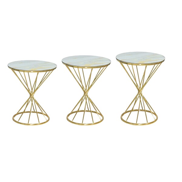 Bengi Ankara Mobilya BRC 17879 Rivoli Zigon Sarı Mermer Temper Cam Metal Altın Kaplama Ayak - El Yapımı