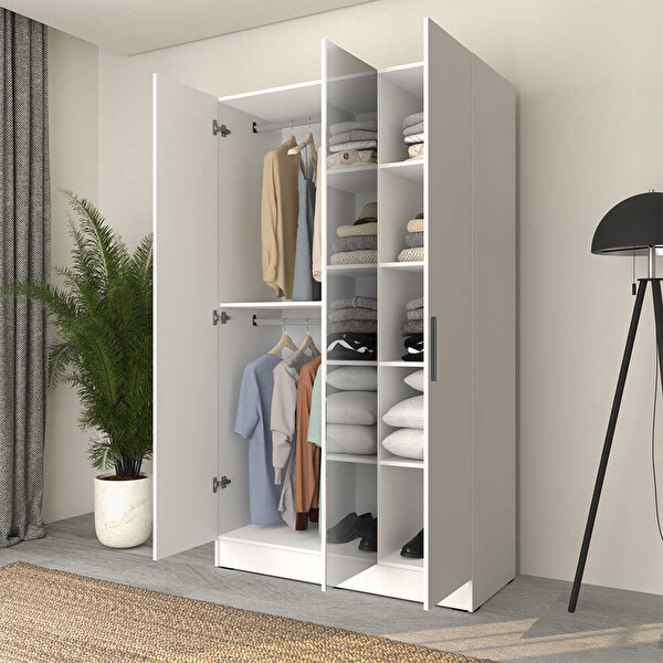 Adore Mobilya Trendline 3 Kapaklı Aynalı Gardırop - Beyaz 120x207x53 CM
