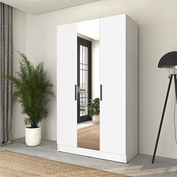 Adore Mobilya Trendline 3 Kapaklı Aynalı Gardırop - Beyaz 120x207x53 CM