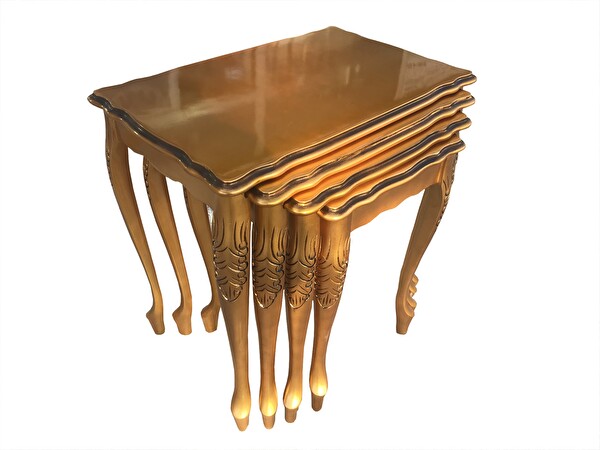 Bengi Ankara Mobilya Zigon Sehpa 13061 Klasik Model Kayın Aslan Ayak Parlak Gold Lake Renk El Yapımı