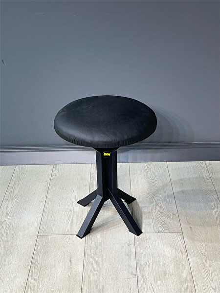 Hey Modüler Siyah Deri Puf Metal Ayaklı Makyaj Sandalyesi Tabure 39 x 51 CM Tekli