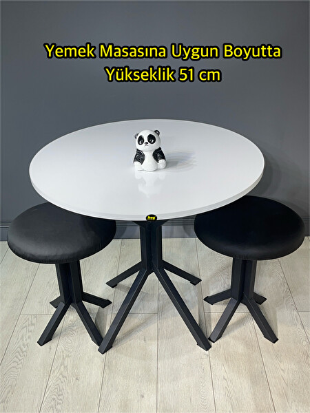 Hey Modüler Siyah Deri Puf Metal Ayaklı Makyaj Sandalyesi Tabure 39 x 51 CM Tekli