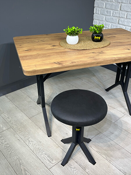 Hey Modüler Siyah Deri Puf Metal Ayaklı Makyaj Sandalyesi Tabure 39 x 51 CM Tekli