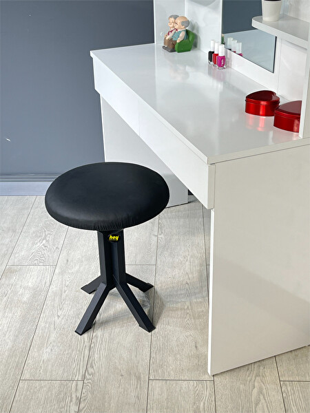 Hey Modüler Siyah Deri Puf Metal Ayaklı Makyaj Sandalyesi Tabure 39 x 51 CM Tekli