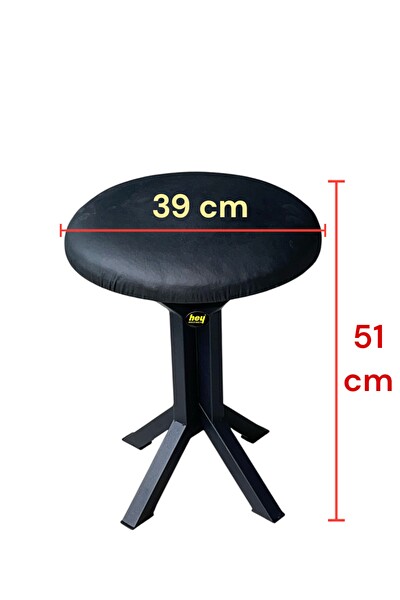 Hey Modüler Siyah Deri Puf Metal Ayaklı Makyaj Sandalyesi Tabure 39 x 51 CM Tekli