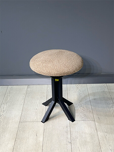 Hey Modüler Mobilya Tabure Kahverengi Puffy Bukle Kumaş Puf Metal Ayaklı Makyaj Sandalyesi 39 x 51 CM Tekli