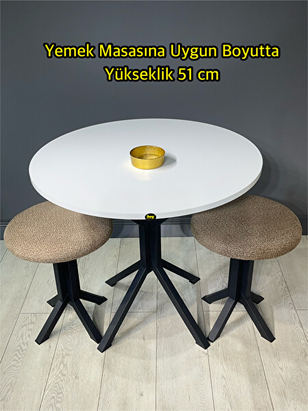 Hey Modüler Mobilya Tabure Kahverengi Puffy Bukle Kumaş Puf Metal Ayaklı Makyaj Sandalyesi 39 x 51 CM Tekli