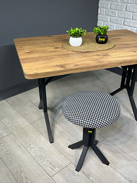 Hey Modüler Mobilya Tabure Kazayağı Kumaş Puf Metal Ayaklı Makyaj Sandalyesi 39 x 51 CM Tekli