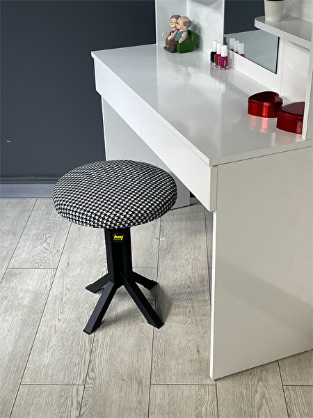 Hey Modüler Mobilya Tabure Kazayağı Kumaş Puf Metal Ayaklı Makyaj Sandalyesi 39 x 51 CM Tekli