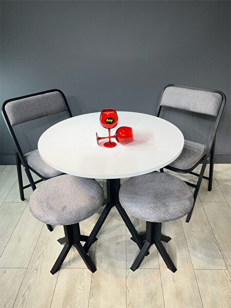 Hey Modüler Mobilya Tabure Gri Puffy Bukle Kumaş Puf Metal Ayaklı Makyaj Sandalyesi 39 x 51 CM Tekli