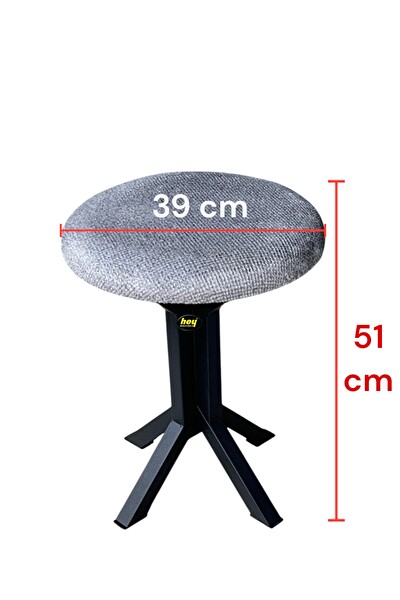 Hey Modüler Mobilya Tabure Gri Puffy Bukle Kumaş Puf Metal Ayaklı Makyaj Sandalyesi 39 x 51 CM Tekli