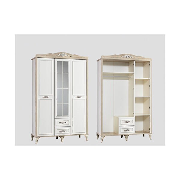 Bengi Ticaret Urlu 17654 Country Beyaz Yüksek Ayaklı İnovatif Gardırop