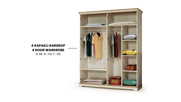 Bengi Ticaret Urlu 12038 Arte 4 Kapaklı Gardırop Beyaz