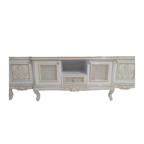 Bengi Ticaret ST 17346 Klasik Hasır Model Kayın Aslan Ayak Oyma Nakış El Yapımı TV Sehpası