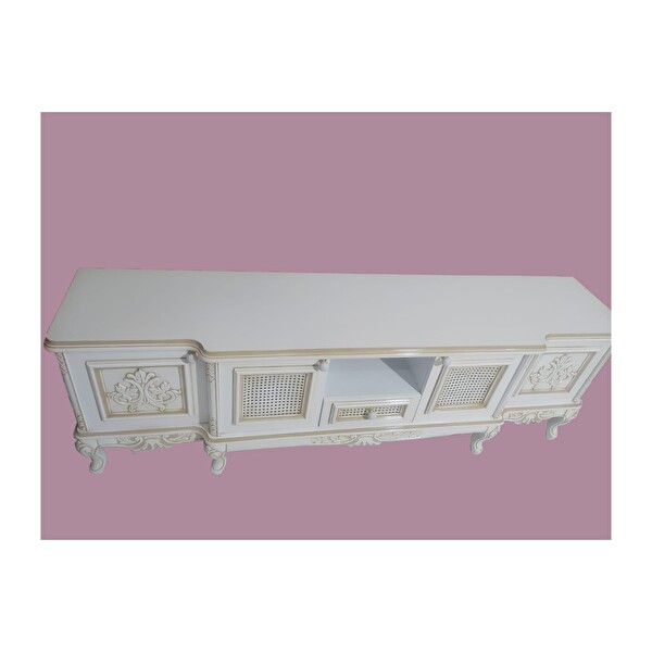 Bengi Ticaret ST 17346 Klasik Hasır Model Kayın Aslan Ayak Oyma Nakış El Yapımı TV Sehpası