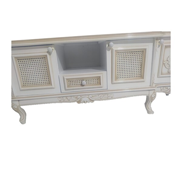 Bengi Ticaret ST 17346 Klasik Hasır Model Kayın Aslan Ayak Oyma Nakış El Yapımı TV Sehpası